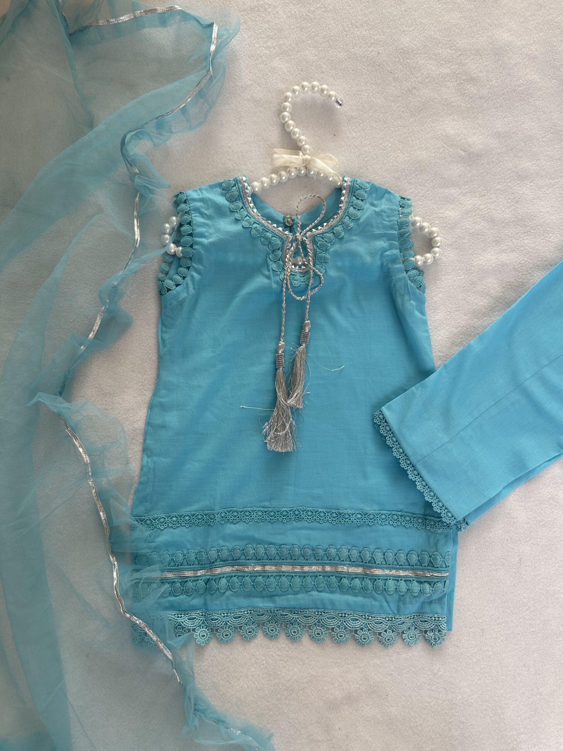 Baby Club Chic Light Blue Minichecks Gown and Hat Set main image 0